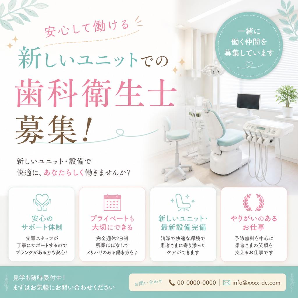 安心して働ける新しいユニットでの歯科衛生士募集！