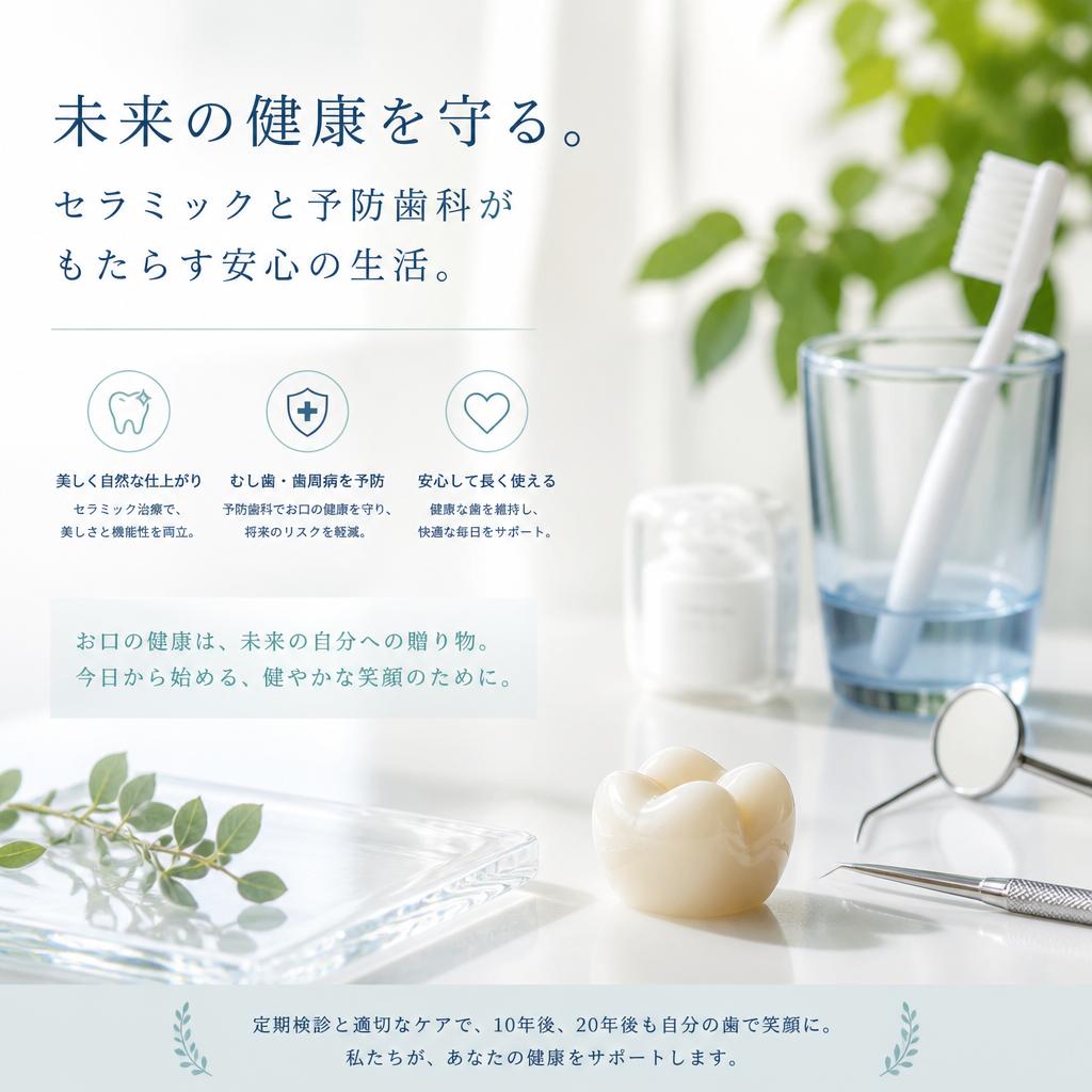 未来の健康を守る。セラミックと予防歯科がもたらす安心の生活。